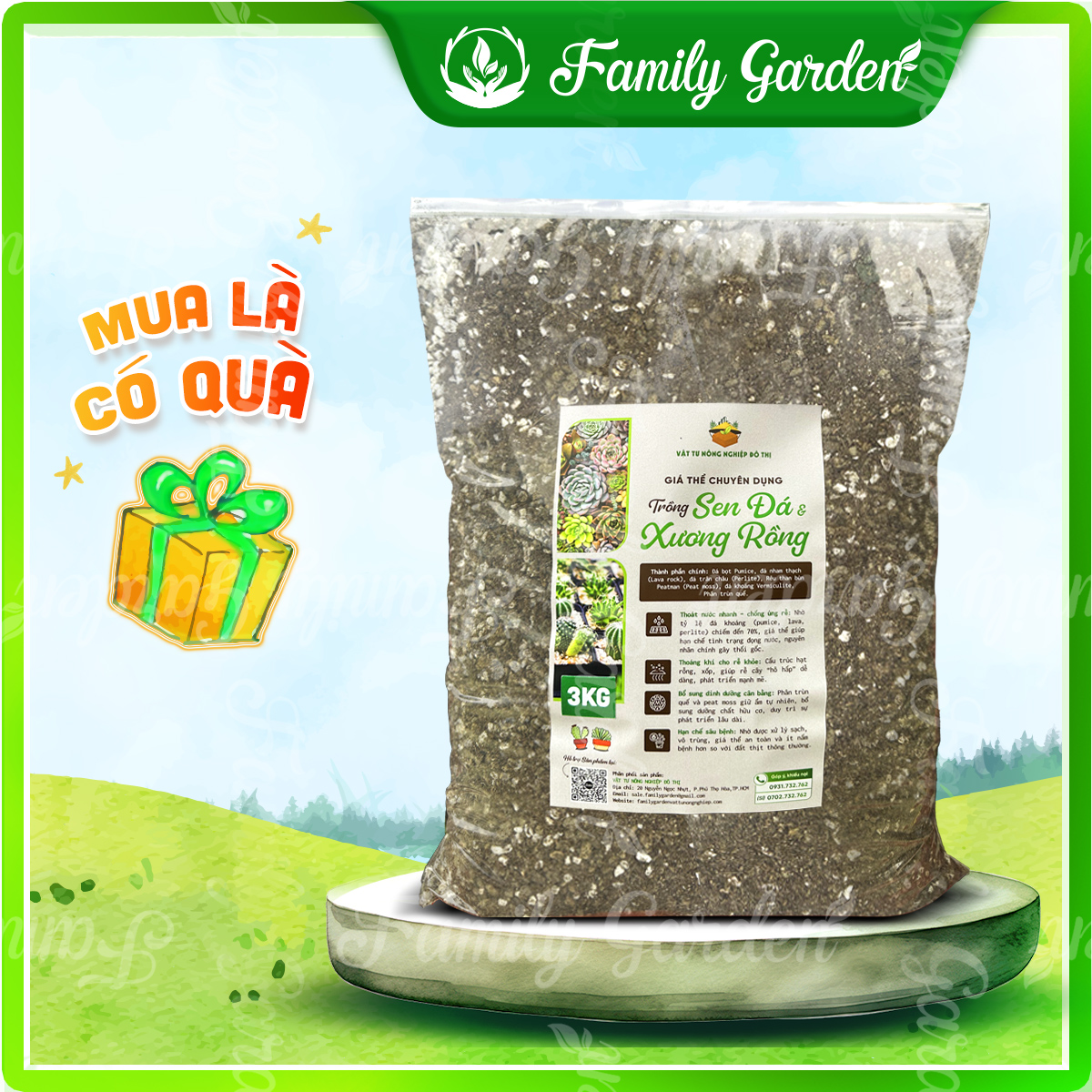 Giá thể trồng sen đá - Soild Mix, xương rồng trộn sẵn chuyên dụng  | Độc quyền Family Garden