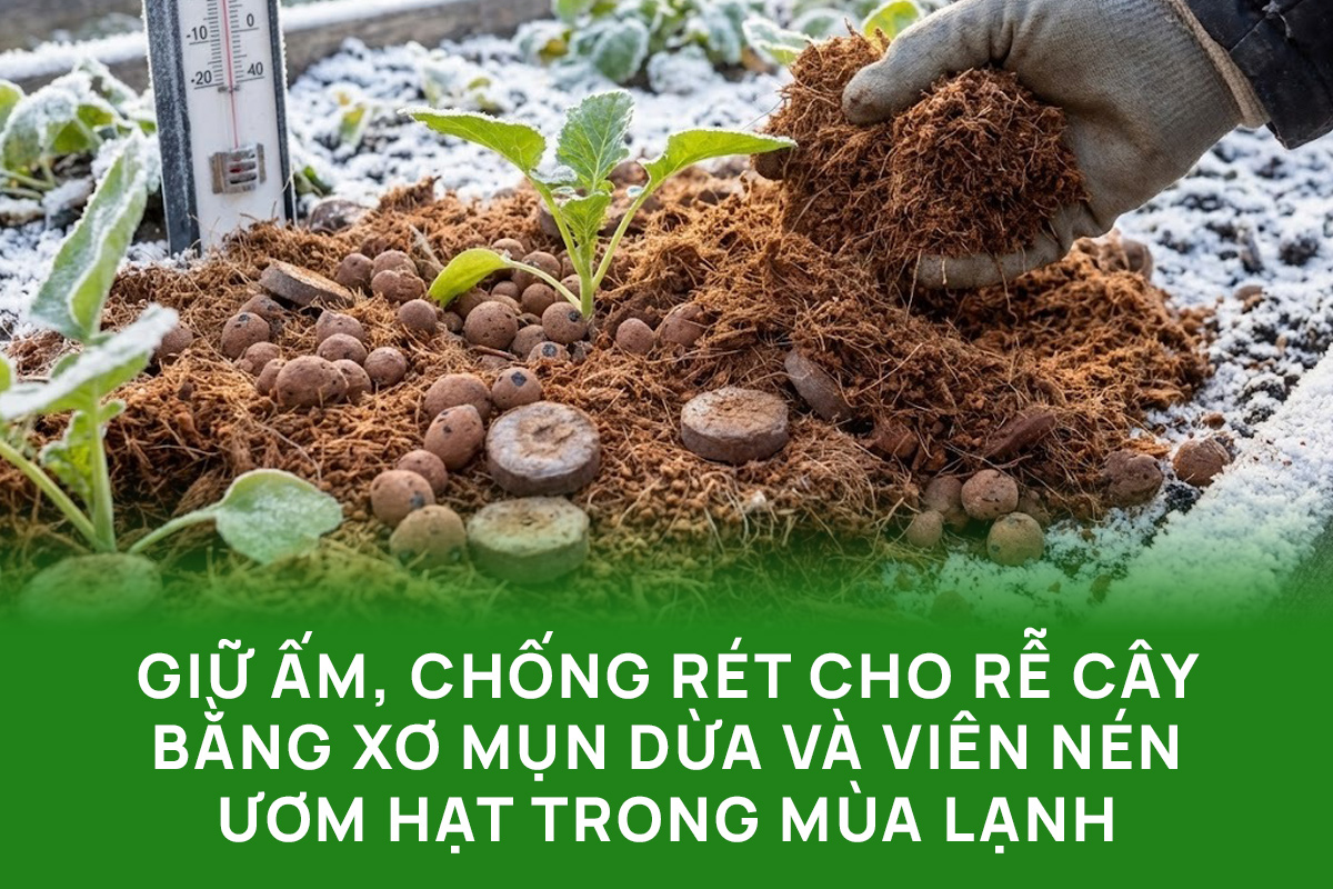 CÁCH GIỮ ẤM, CHỐNG RÉT CHO RỄ CÂY BẰNG XƠ MỤN DỪA VÀ VIÊN NÉN ƯƠM HẠT TRONG MÙA LẠNH