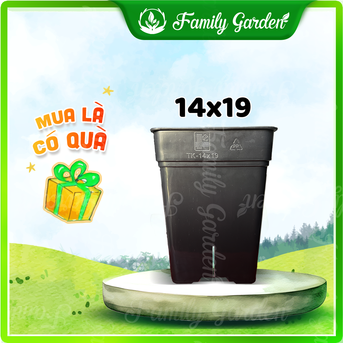 Chậu nhựa đen Thakico - Vuông - Size trung 14x19cm | Độc quyền Family Garden