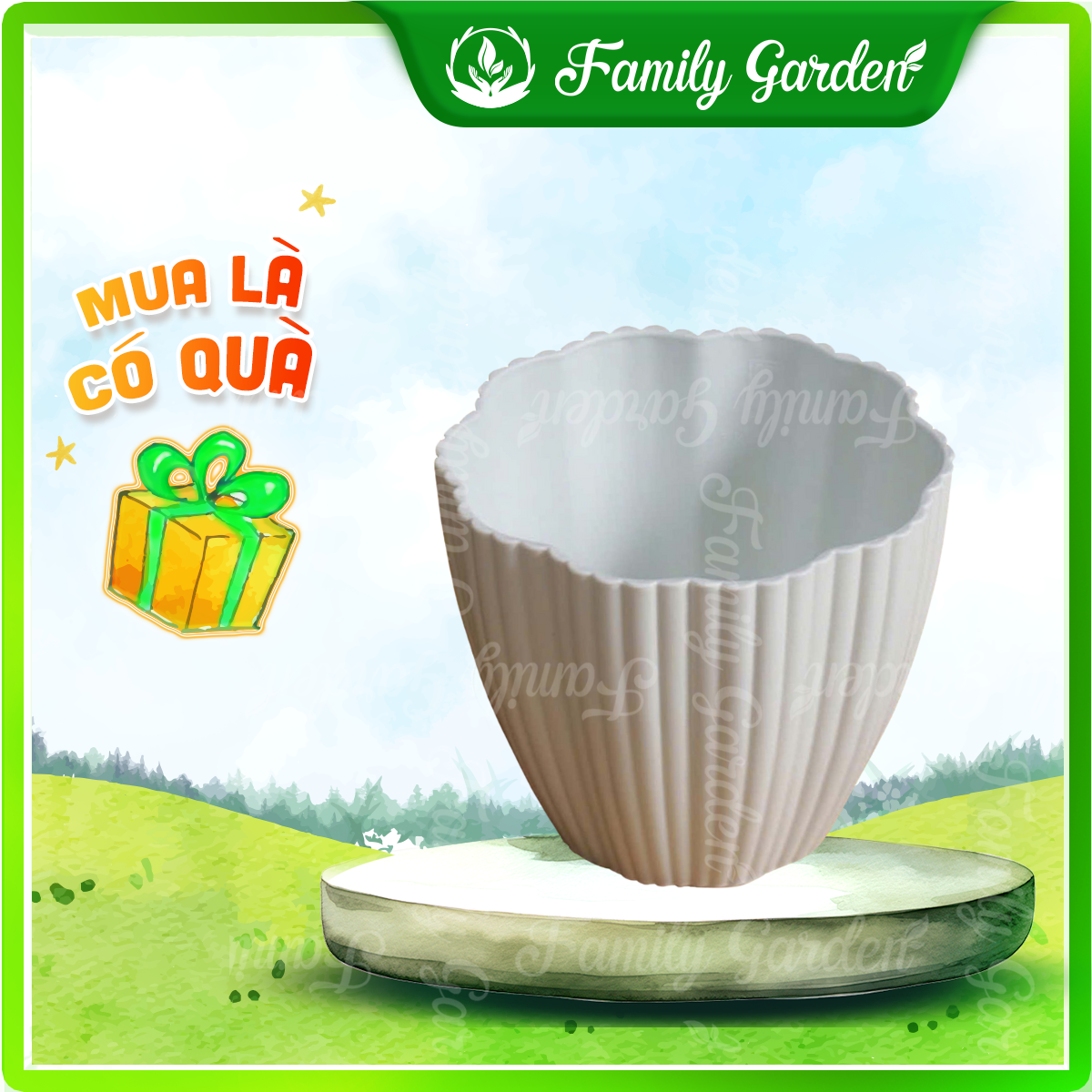 Chậu nhựa hoa mai Thakico - Trắng - Size 15x13cm | Độc quyền Family Garden