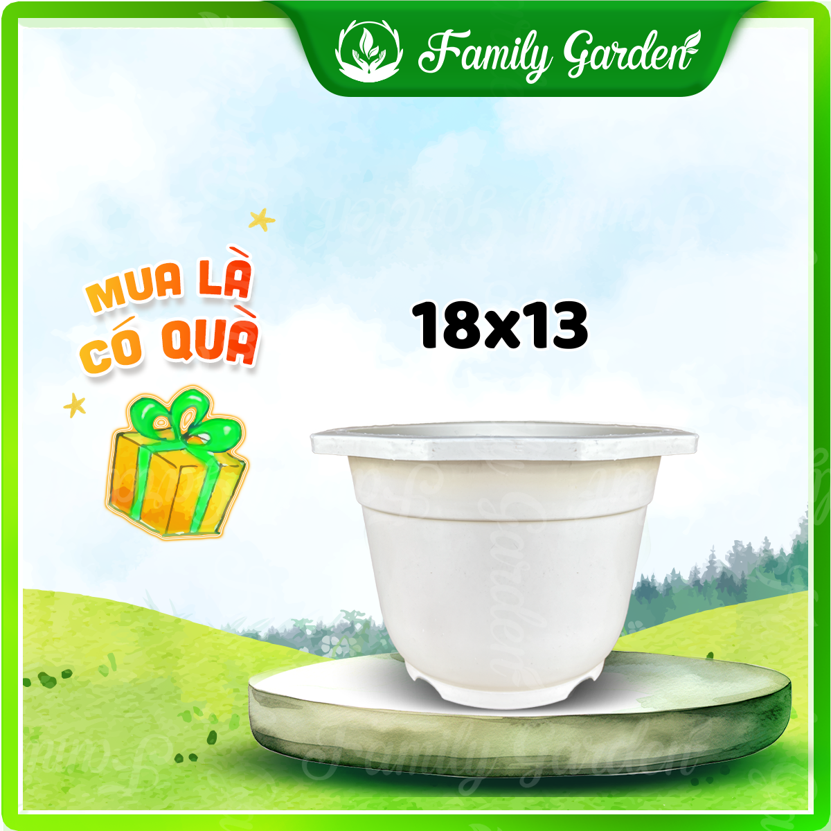 Chậu nhựa treo bát giác Thakico - Trắng - Size thông dụng 18x13cm | Độc quyền Family Garden