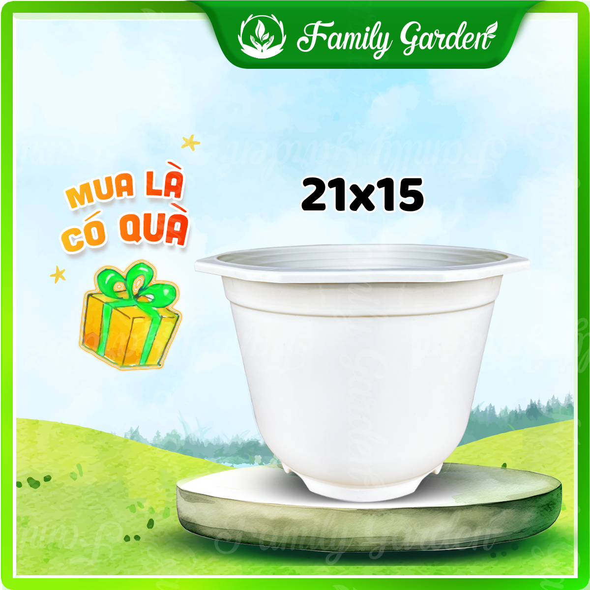 Chậu nhựa treo bát giác Thakico - Trắng - Size thông dụng 18x13cm | Độc quyền Family Garden