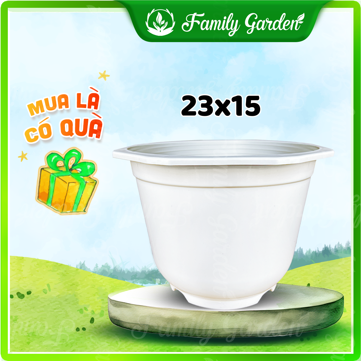 Chậu nhựa treo bát giác Thakico - Trắng - Size thông dụng 23x15cm | Độc quyền Family Garden