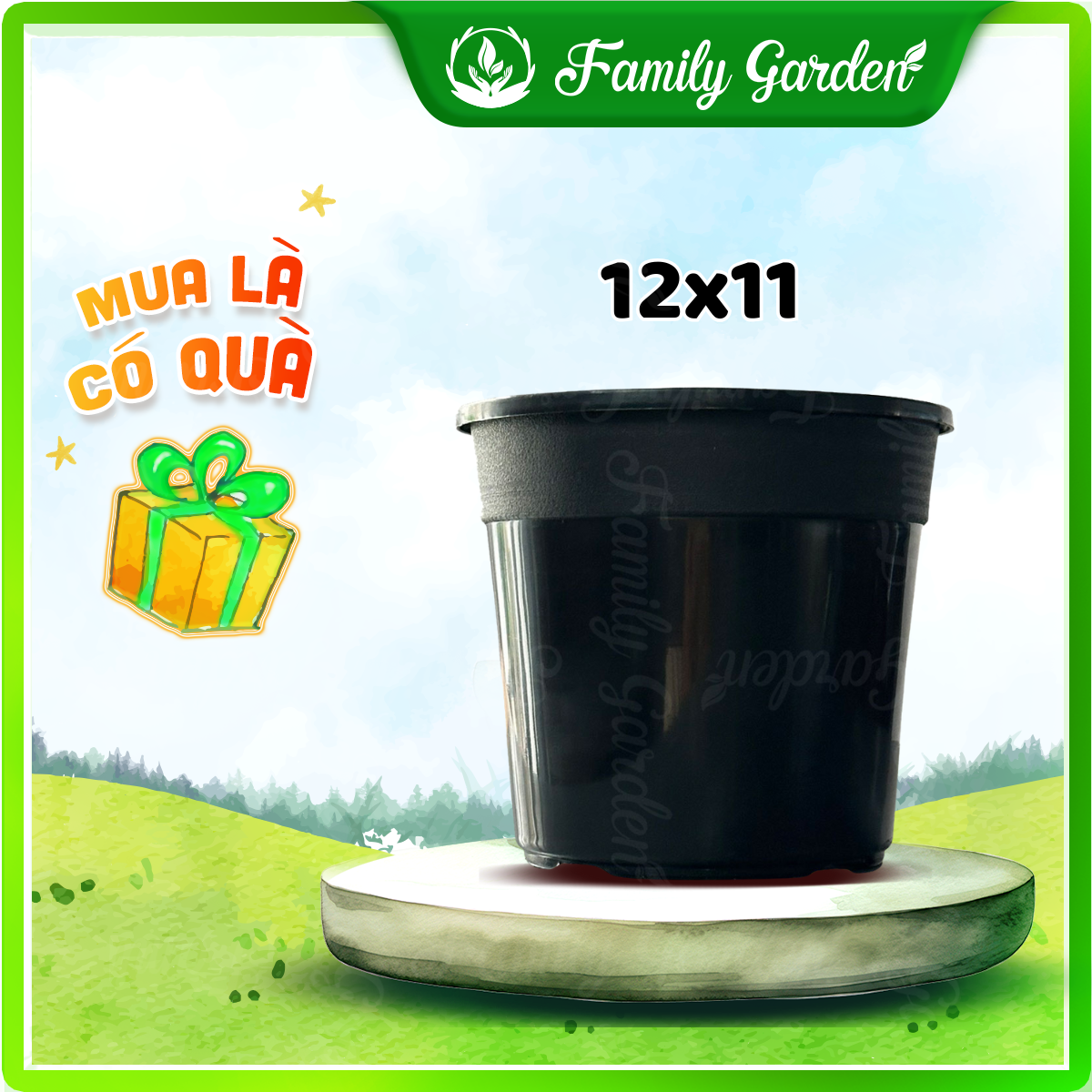 Chậu nhựa đen Thakico - Tròn - Size thông dụng, size 12x11cm | Độc quyền Family Garden 