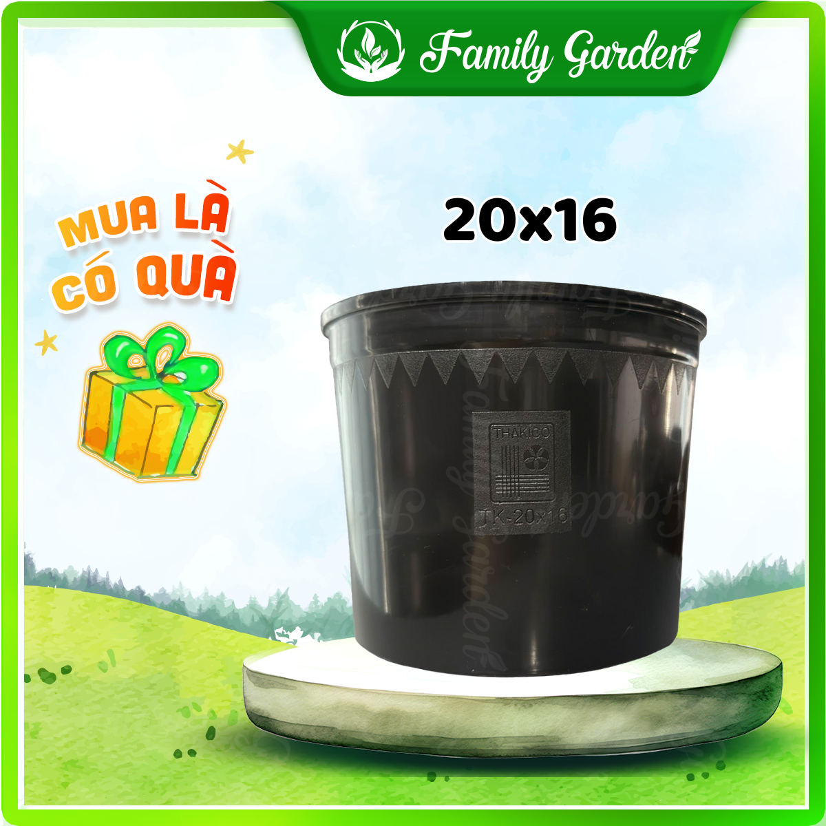 Chậu nhựa đen Thakico - Tròn - Size thông dụng, size 20x16cm | Độc quyền Family Garden 