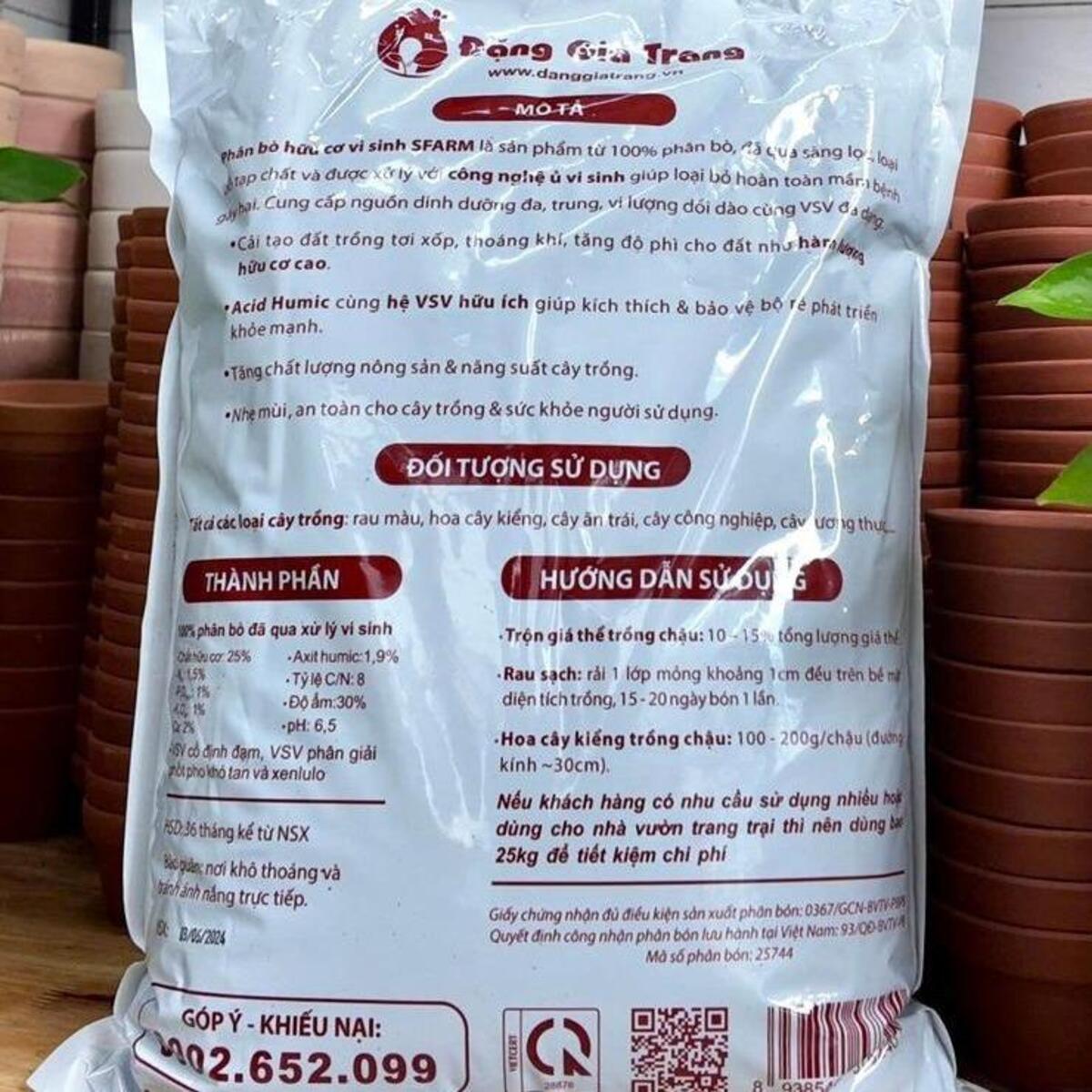 Túi 2kg phân bò giàu sinh dưỡng, hạn chế sâu bệnh
