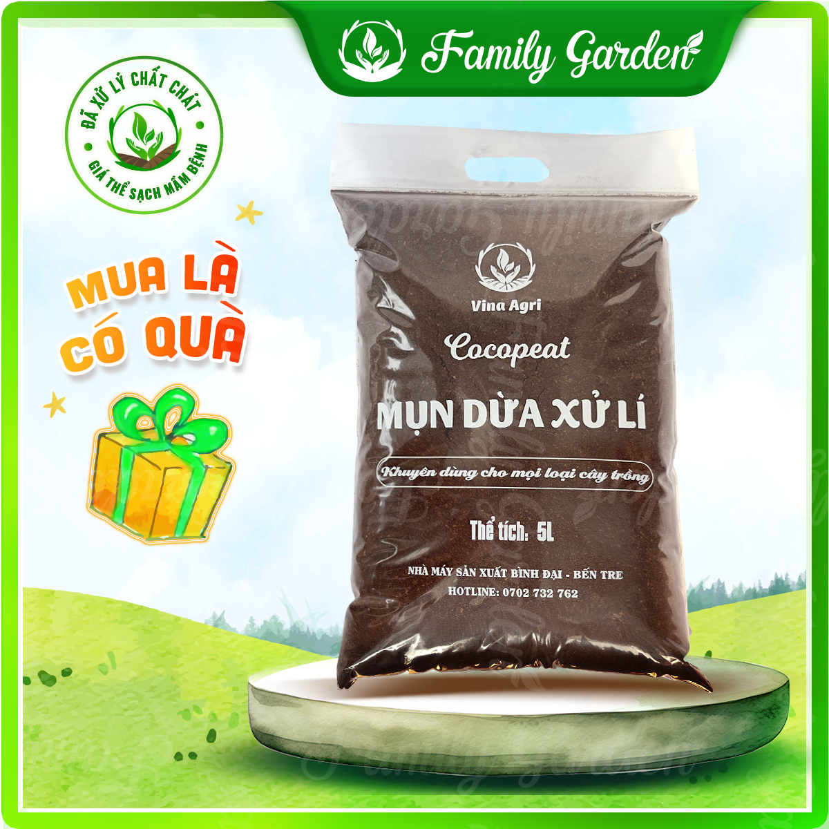 Túi 5L Mụn sàng - Mụn xơ dừa đã xử lý - Giá thể trồng cây chất lượng cao | Độc quyền Family Garden