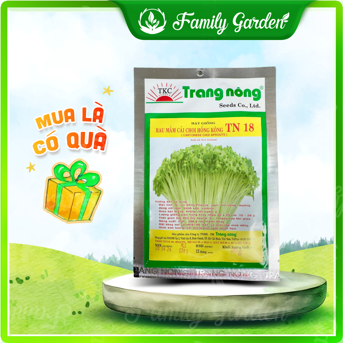 Hat giống rau mầm cải choi Hồng Kông TN 18 - Độc quyền Family Garden