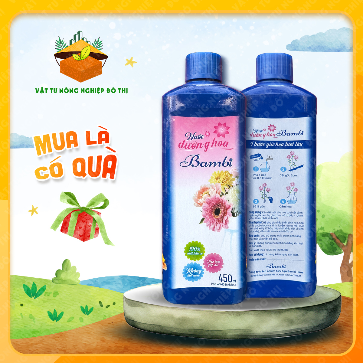 CHAI NƯỚC DƯỠNG HOA TƯƠI BAMBI HANA 450ML