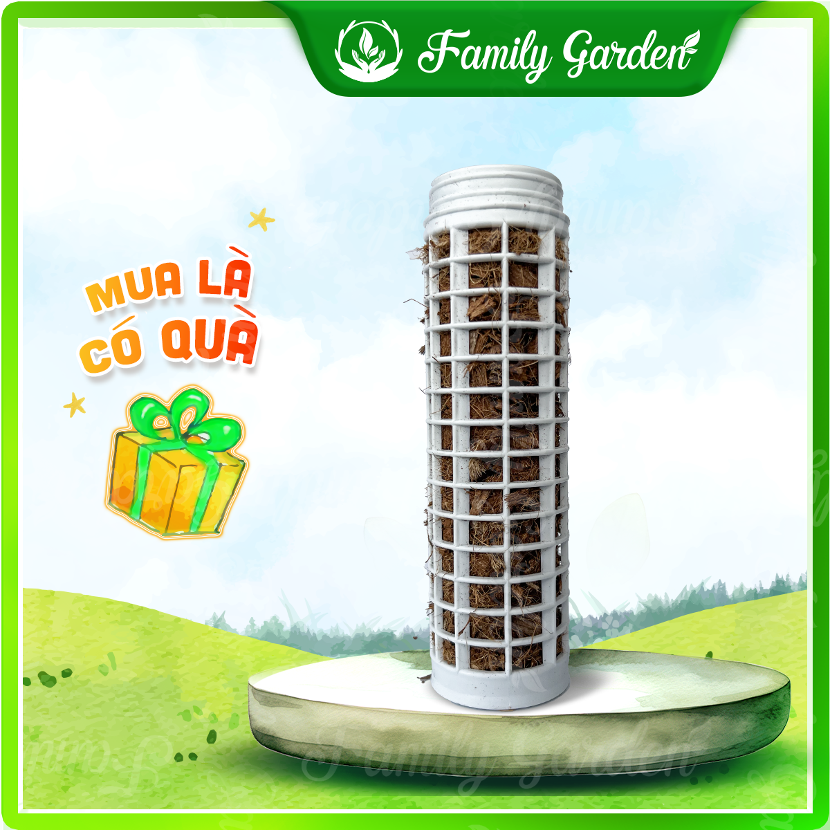 Trụ nhựa giá thể xơ dừa trồng kiểng lá, cây leo D20xR5cm - Trắng | Độc quyền Family Garden