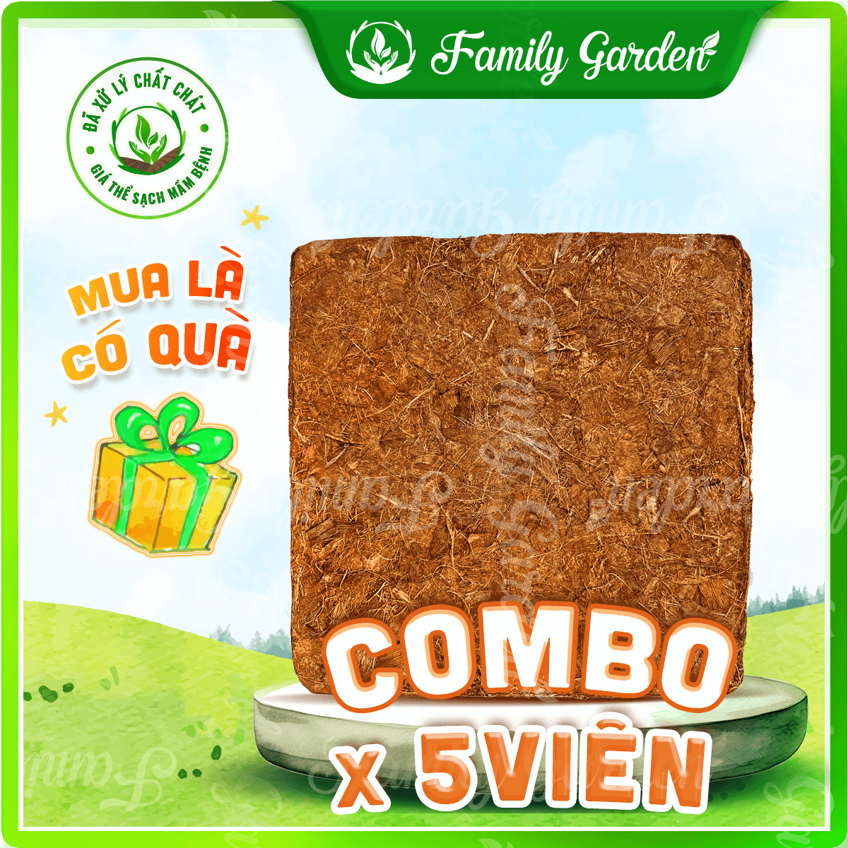 Combo 5 viên nén xơ chip mụn dừa 1Kg đã qua xử lý - Giá thể trồng cây | Độc quyền Family Garden