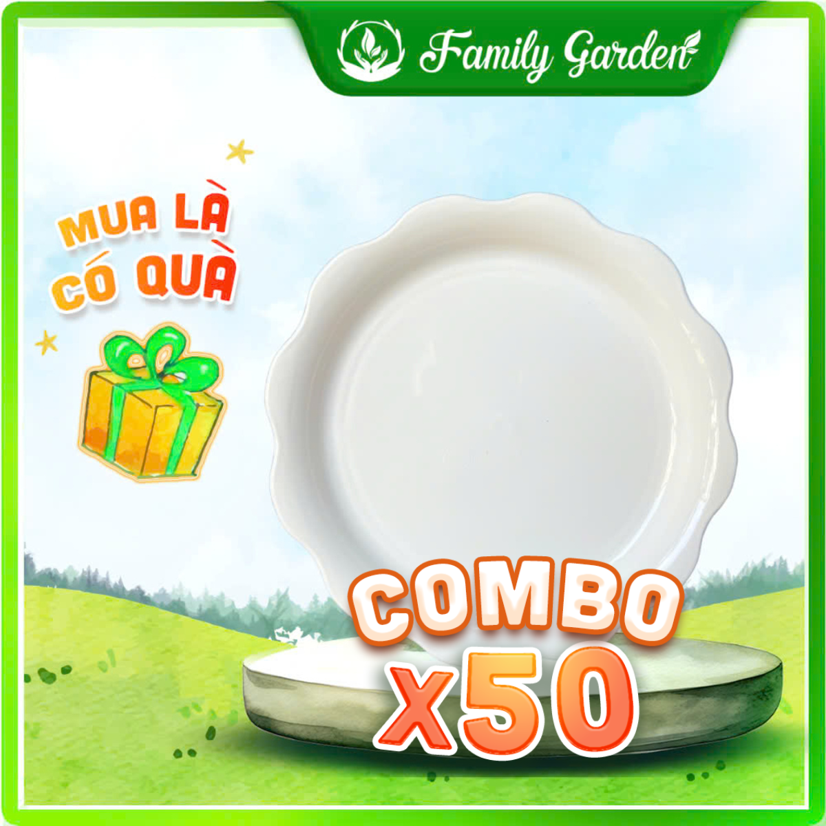 Combo 50 dĩa nhựa bèo trắng size 16/12 - Độc quyền Family Garden