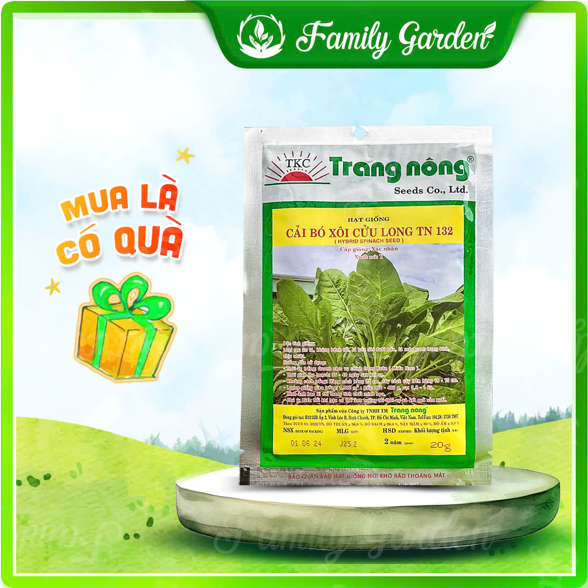 Hạt giống cải bó xôi Cửu Long TN 132 - Độc quyền Family Garden 